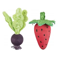 Trixie Set Of Strawberry/Beetroot, Wood/Loofah žaislas graužikams ir triušiams, iš medžio ir lufos, 6/9 cm, 2 vnt.