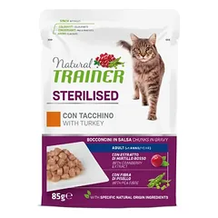 Natural Trainer Cat Sterilised Turkey konservai katėms su kalakakutiena 85g 12vnt parduotuvėje ramiosblusos.lt