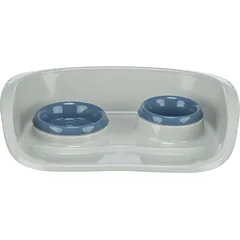 Trixie Dinner Set dviguba maitinimo stotelė su nerūdijančio plieno dubenėliais, 0.25 l (Ø 9 cm) ir 0.3 l (Ø 11 cm), plastiko stovas, 46x11x30 cm — 2 nuotrauka