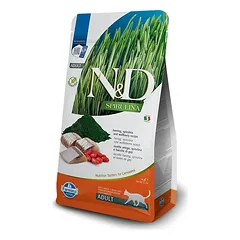 Farmina N&D Grain Free silkės, spirulinos sausas maistas suaugusioms katėms, 1.5 kg