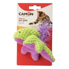 Camon žaislas katėms spalvotas gyvūnėlis su plunksnomis ir katžole, 14 cm