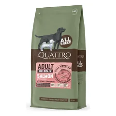 Quattro begrūdis hipoalerginis sausas maistas suaugusiems šunims su lašiša ir kriliu 12 kg