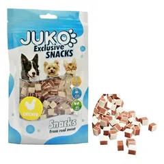 JUKO skanėstas Snacks Chicken, Liver & Fish Cubes su vištiena, kepenėlėmis ir menke, 70 g