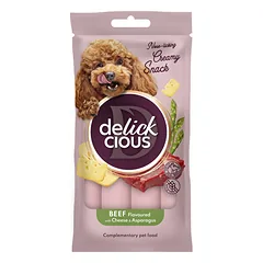 DELICKCIOUS kreminiai skanėstai su jautiena, sūriu ir smidrais suaugusiems šunims (4x15 g), 60 g