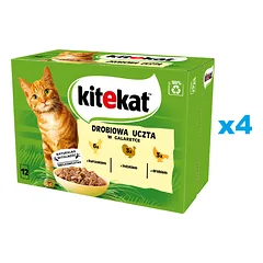KITEKAT Naminių paukščių šventė 48x85 g drėgno visaverčio maisto suaugusioms katėms su vištiena, kalakutiena ir paukštiena drebučiuose