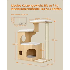 Kačių draskyklė su guoliu ir sizalio kilimėliu, migdolų geltonos spalvos, 88 cm — 5 nuotrauka