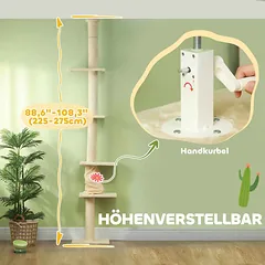 Kačių drąskyklė PawHut 42,5x26,5x275cm., kreminės spalvos — 4 nuotrauka
