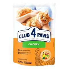 CLUB 4 PAWS Premium Visavertis pašaras suaugusioms katėms su vištiena, 0,3 kg