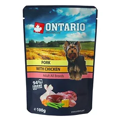 Ontario Dog Pork With Chicken In Broth drėgnas maistas šunims su kiauliena ir vištiena sultinyje, 100 g