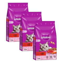 WHISKAS Adult 11,4kg (3x3,8kg) - sausas visavertis pašaras suaugusioms katėms su gardžia jautiena