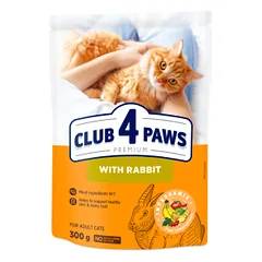 CLUB 4 PAWS Premium Visavertis pašaras suaugusioms katėms su triušiena, 0,3 kg
