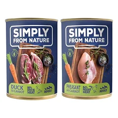 SIMPLY FROM NATURE Šlapias šunų maistas Fazanas su morkomis +  Antiena su morkomis  400 g x 12 vnt.