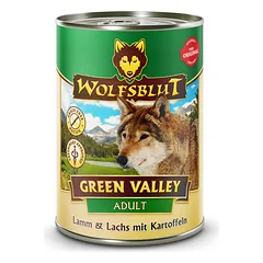 WOLFSBLUT Green Valley Adult konservai suaugusiems šunims su ėriena, lašiša ir bulvėmis, 395 g