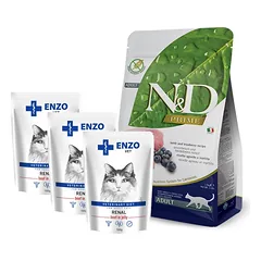 Farmina N&D Prime feline LAMB & BLUEBERRY ADULT 5kg + ENZO VET Renal su jautiena želė katėms 3x100g