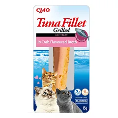 INABA Tuna fillet in crab flavoured broth 15g tuno filė krabų sultinyje katėms