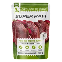 SUPER RAFI su elniais ir anties širdimis 500 g drėgnas maistas šunims