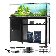 Akvariumo stovas 75 galonų, plienas ir MDF, juodas, su spintele