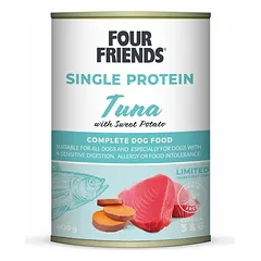 Four Friends Single Protein Tuna With Sweet Potato konservai suaugusiems šunims su tunu ir saldžiosiomis bulvėmis, 400 g