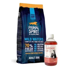 PRIMAL SPIRIT 70% Wild Waters 12kg + LAB V Lašišų aliejus šunims ir katėms 500ml