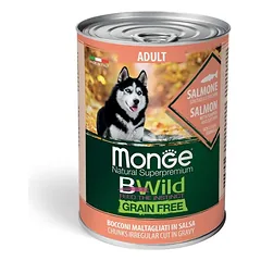 Monge Bwild adult konservuotas pašaras su lašiša, moliūgais ir cukinijomis 400g