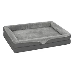 Guolis su paaukštintais kraštais ir skalbiamu užvalkalu, 91x68x16 cm, šunims iki 12 kg ir katėms, pilkas