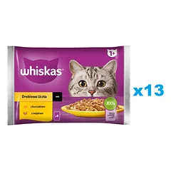 WHISKAS Adult 52x85 g Poultry Feast drėgnas pašaras suaugusioms katėms su padažu: vištiena, kalakutiena