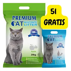 remium Cat Clumping Bentonite kraikas - obuolys katėms 20kg + natūralus kraikas 5L NEMOKAMAI!