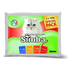 Simba konservuotas pašaras katėms skirtingi skoniai 4x100g mix
