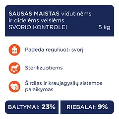CLUB 4 PAWS Premium svorio kontrolė. Visavertis sausas pašaras suaugusiems vidutinių ir stambių veislių, sterilizuotiems ir turintiems polinkį į nutukimą šunims. Su dideliu kiekiu kalakutienos., 5 kg — 2 nuotrauka