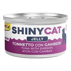 GimCat ShinyCat Jelly Tuna With Shrimps konservuotas papildomas maistas suaugusioms katėms su tunu ir krevetėmis, 70 g