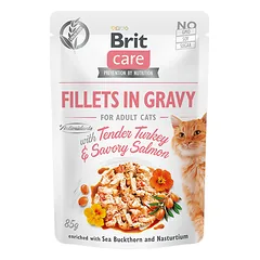 Brit Care Cat konservai katėms Fillets in Gravy Turkey & Salmon  24vnt. x 85g.