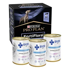 PURINA PVD FortiFlora Dog 30 paketėlių + 3x ENZO VET Hipoalerginė dieta su triušiena šunims 400g