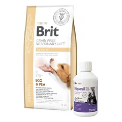 Brit gf veterinary diets dog Hepatic 2kg + Lab-v Hepasil Dog & Cat preparatas šunų ir kačių kepenų veiklai gerinti 250 ml