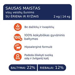 CLUB 4 PAWS Premium Lamb&Rice visavertis pašaras suaugusiems visų veislių šunims, 14 kg — 2 nuotrauka