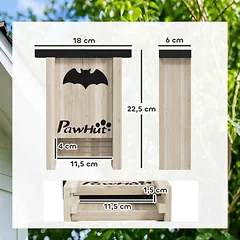 Rinkinys iš 3 inkilų šikšnosparniams PawHut 18x6x22,5cm., šviesiai rudos/juodos spalvos — 3 nuotrauka