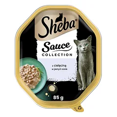 SHEBA Sauce Collection dėžutės 22 x 85 g, visavertis šlapias pašaras suaugusioms katėms – gabalėliai su veršiena padaže.