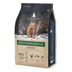 WOLFOOD Adult Sterilized Cat Grain Free begrūdis sausas maistas sterilizuotoms katėms, 3 kg