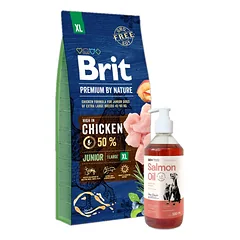 BRIT Premium By Nature Junior XL 15kg + LAB V Lašišų aliejus šunims ir katėms 500ml