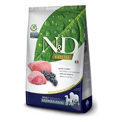 Farmina N&D Dog Grain Free Adult M/L Aviena, Mėlynės be grūdų sausas maistas suaugusiems vidutinių ir didelių veislių šunims, 12 kg