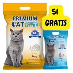 Premium Cat Clumping Bentonite kraikas katėms - citrina 20kg + natūralus kraikas 5L NEMOKAMAI!