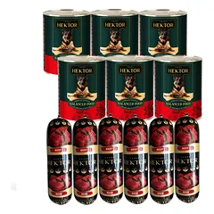 Hektor 6x1240g Jautiena + Premium Hektor šunų ėdalo batonėlis su jautiena 6x900g