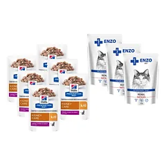 HILL'S PD Prescription Diet Feline k/d Kidney Care With Beef su jautiena 6x85g + ENZO VET Renal su jautiena želė katėms 3x100g