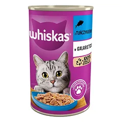 WHISKAS Adult skardinė 400g - drėgnas kačių ėdalas su tunu drebučiuose