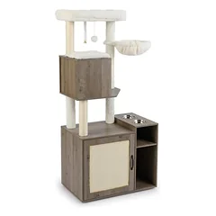 GIANTEX Katzenschrank Mit Katzenbaum, Höhle Und Futternäpfen