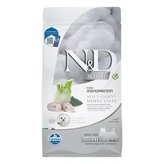 Farmina N&D White Monoprotein Mini Adult Sea Bass, Spirulina & Fennel sausas maistas šunims