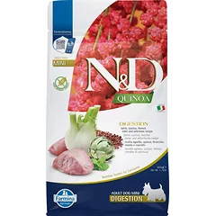 FARMINA N&D Quinoa Dog Adult Mini Digestion be grūdų ėriena, kvinojos, pankoliai ir artišokai 800g