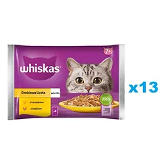 WHISKAS Senior 52x85g Drobiowa Uczta drėgnas ėdalas vyresnio amžiaus katėms su: vištiena, kalakutiena