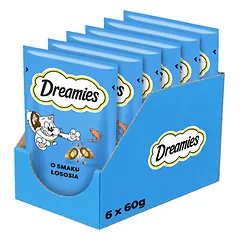 DREAMIES Traškūs skanėstai katėms su lašišos skoniu, 6 x 60 g