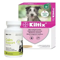Bayer KILTIX, antkaklis mažiems šunims 38cm + LAB-V Calm Support - streso ir elgesio sutrikimų simptomų palaikymas 45 kapsulės nuotrauka