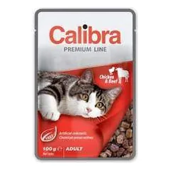 Calibra Pouch Premium Cat Beef & Chicken drėgnas maistas katėms, 100 g